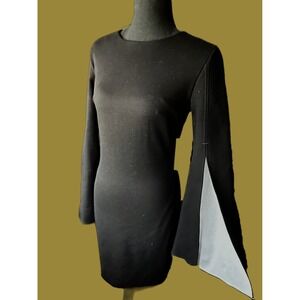 Bailey 44 Daddy Cool Ponte Dress Black Split Bell Sleeve Mini 410-R607 Small NEW